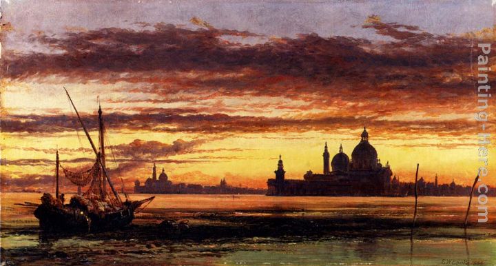 'Sunset Sky, Salute And San Giorgio Maggiore' painting - Edward William Cooke 'Sunset Sky, Salute And San Giorgio Maggiore' art painting